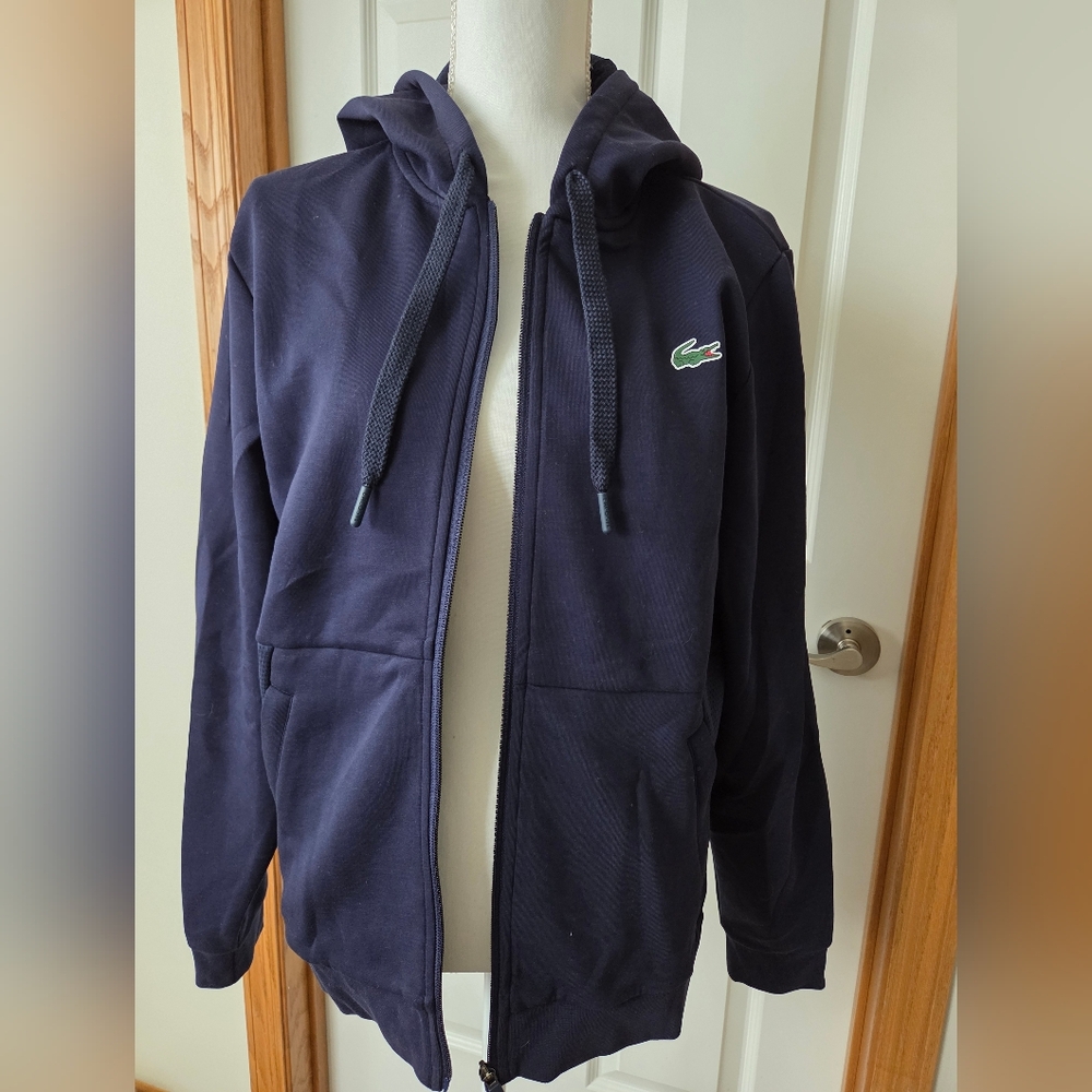 NEW Lacoste Sport Navy Blue Full-Zip Hoodie. Mens Small.